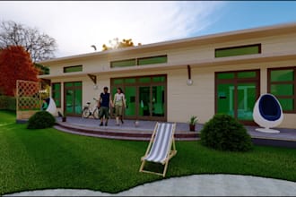 modern exterior 3d rendering,red brick wall,vacation house,revit playground,cgi