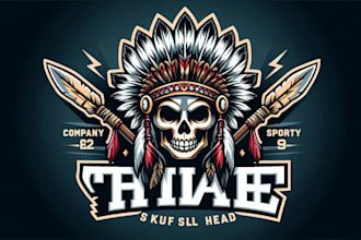 make tribal chief skull head sport mascot logo for you with new concept
