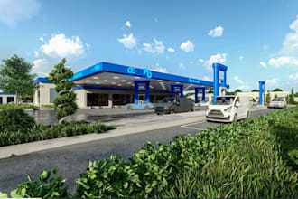 remodel 3d gas station,gasoline,car wash, industrial exterior,exterior rendering