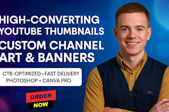 design eye catching youtube thumbnails, channel art, banners