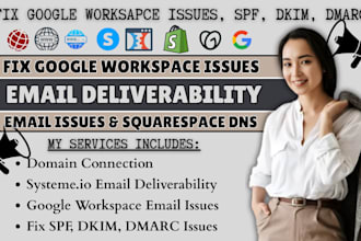 fix google workspace email deliverability issues, spf dkim dmarc squarespace dns