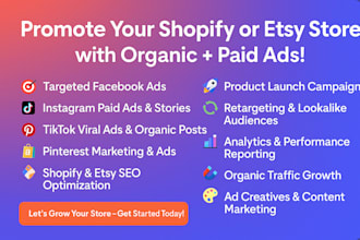 promote shopify dropshipping or etsy shop with organic and paid social media ads