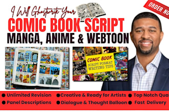 be comic script writer, write a webtoon comic script, graphic novel, superhero