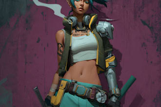 design cyberpunk and fantasy character splash art