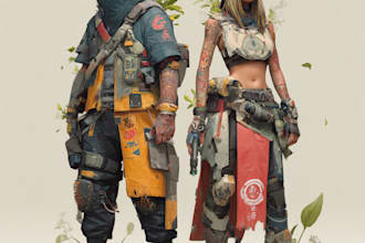 design cyberpunk and fantasy character splash art