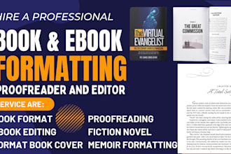 line edit proofread, format memoir, fiction novel, canva ebook, kindle cover KDP
