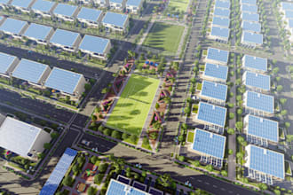 redesign 3d townhouse campground, cityscape,garden landscape,revit solar roofing