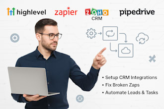setup or fix gohighlevel zapier integration,zoho CRM, pipedrive automation