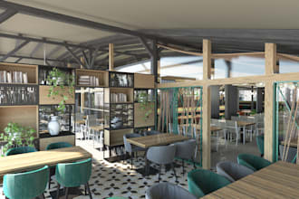 design 3d bar interior restaurant, hotel, cafe, coffee shop reception, hospital