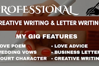 write apology letter, love poem letter, court character, wedding vow