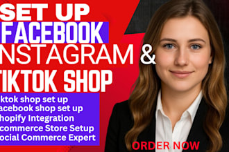 set up tiktok, instagram, facebook shop shopify dropshipping store