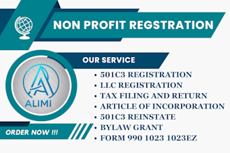 reinstate 501c3 nonprofit, bylaw and file form 990 1023 1023ez mbe 8a US llc ein