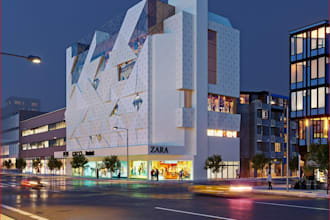 redesign 3d shop complex, cgi parking lot,render retail building,store exterior