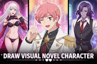 draw visual novel anime character sprites 2d background and game assets