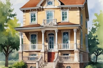 pencil or watercolor sketch your house