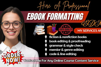 do book editing, copy editing and ebook formatting for amazon KDP