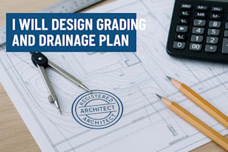 civil architect stamp for drainage grading plan, autocad drawing for city