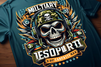 design unique military skull t shirt  logo  tactical army veteran style art