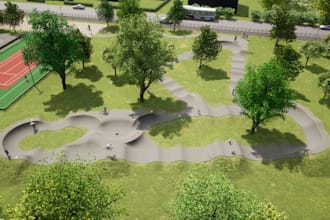 renovate 3d golf course,court, mining putting green,rv park rendering, landscape