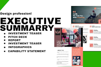 design executive summary investor , brochure, pamphlet flyer, postcard, forecast