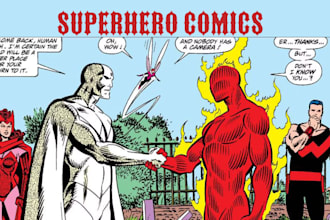 draw superhero comic book, comic page, dc marvel cartoon character illustration