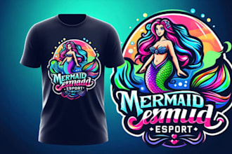 unique mermaid t shirt logo with fantasy and oceanic vibes