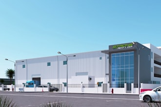reconstruct 3d industrial warehouse exterior, factory, storage space, rendering