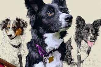 drawing custom pet portraits, cats, dogs, and other animals