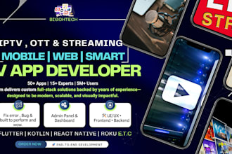 develop streaming tv ott app roku tv iptv dashboard web app desktop admin panel