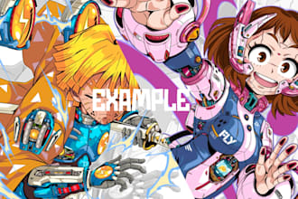 make a anime illustration with a combination of mecha style