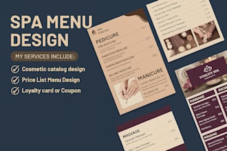 design salon, spa, gym, car detailing flyer and restaurant menu or price list