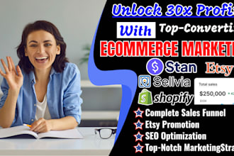 setup 30x profit stan store marketing, etsy promotion, shopify sellvia marketing