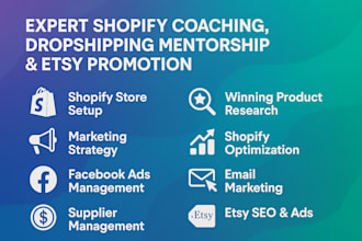 be shopify coach expert, shopify consultant, dropshipping mentor, etsy promotion