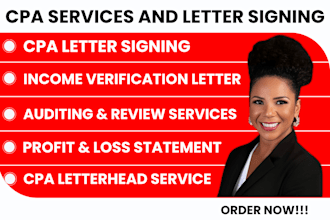 sign CPA letter, mortgage letter, income verification letterhead, comfort letter