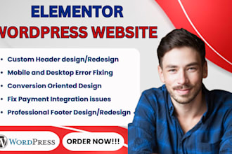 design or redesign elementor header footer fix mobile desktop errors mega menu