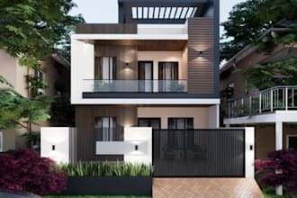 be architectural draftsman, sketchup model render, 3ds max, cgi villa elevation