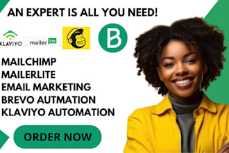 create and automate email marketing campaigns using mailchimp, brevo, klaviyo