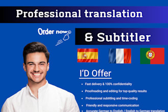 translate from english to french and spanish or portuguese excellently