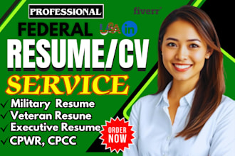 write ats friendly federal resume and CV for USA jobs, military veteran, ksa
