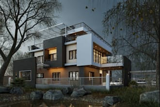 3d exterior design for apartments, villas, landscape, real estate, in sketchup