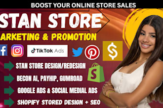 tik tok ads, shopify store design, stan store design, beacons ai, payhip
