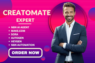 creatomate make com automation, n8n ai agent,autogen,heygen,sora,