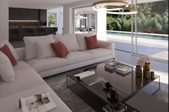 create 3d renderings of modern minimalist home, home gym, and exterior spaces
