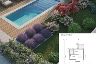 do backyard landscape design, patio, garden, pool and make site plan, plot plan