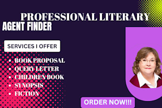 find literary agent for fiction book, movie script, history book, children book