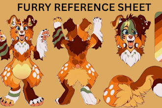 draw a custom furry or fursona reference sheet with details and extras