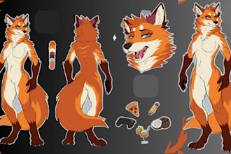 draw custom furry art furry ref sheet anthro oc fursona ych commission in kemono