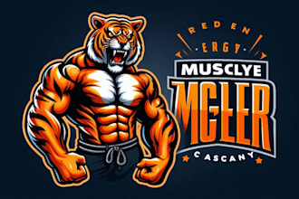 design an muscle tiger mascot logo in high definition