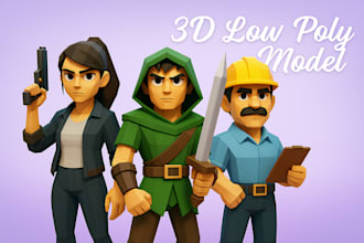 design 3d low poly character model for game asset, animation in blender zbrush
