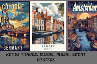 design retro vintage poster travel poster art deco movie retro poster event